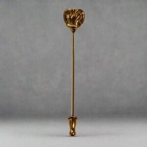 Vintage Monet Gold Tone Stick Pin – Classic Art Deco Heart Design Lapel Pin